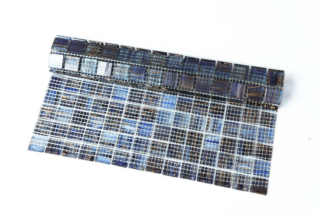 Glass Mosaic Tile Backsplash, 12" x 12" Dark Blue Square Glass Tile