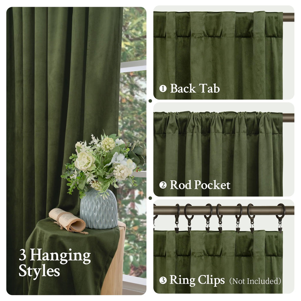 Sage Green Velvet Curtains 120 Inches Long, 2 Panels