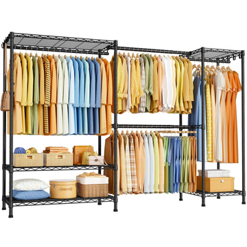 E17 Heavy-Duty Clothes Rack with 2 Expandable Hanging Rods, Black
