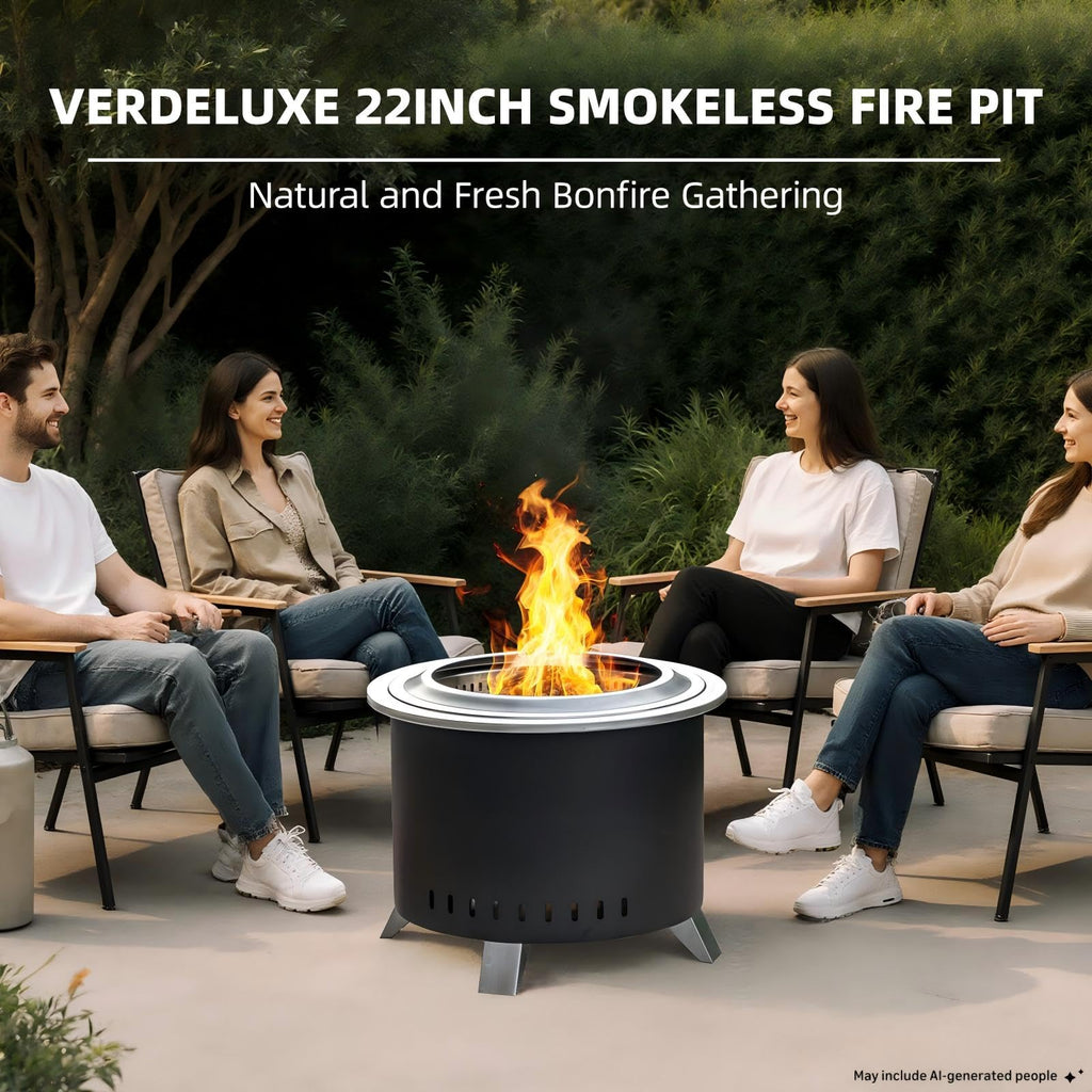 22 Inch Smokeless Fire Pit with Ash Pan Outdoors Black