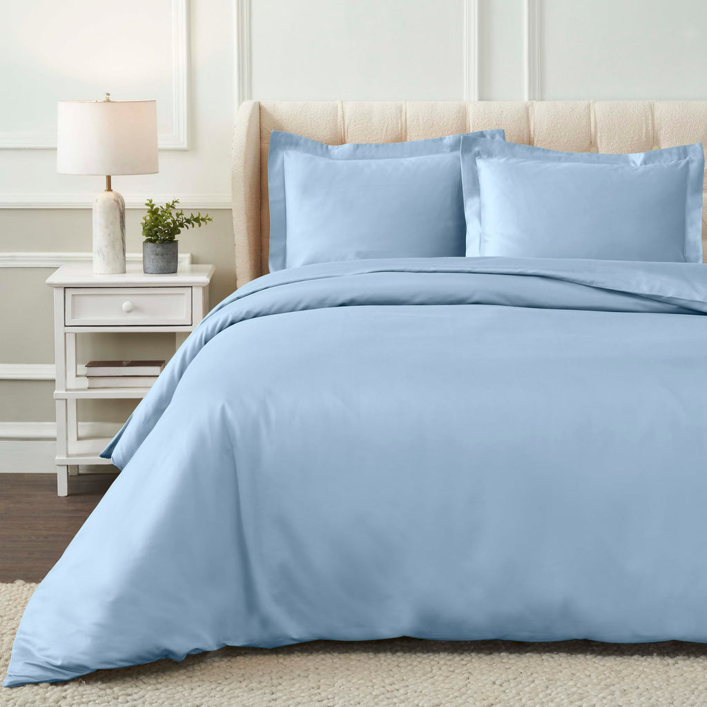 Egyptian Cotton 1200 Thread Count Solid 3-Piece Duvet Cover Set, 1 Duvet Cover, 2 Pillow Shams, Bedding Essentials