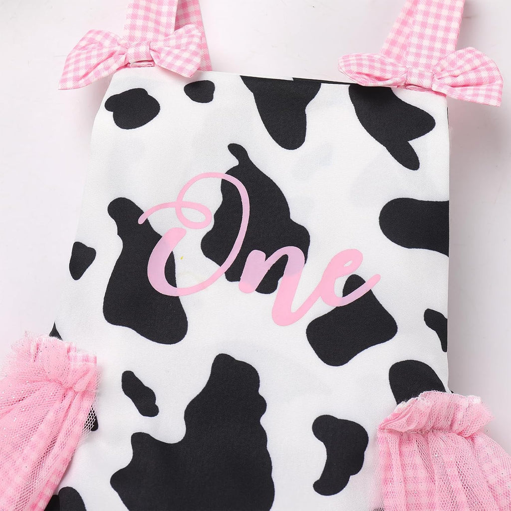 Baby Girls Cow Print Tulle Tutu Romper Dresses with Headband First Birthday Party Cake Smash Outfit Photo Shoot