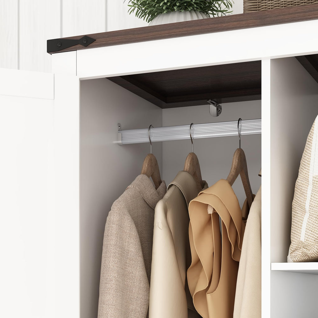 2 Doors Wardrobe Armoire Closet with Doors and Drawers, Farmhouse Wooden Armoire Storage Cabinet with Shelves &