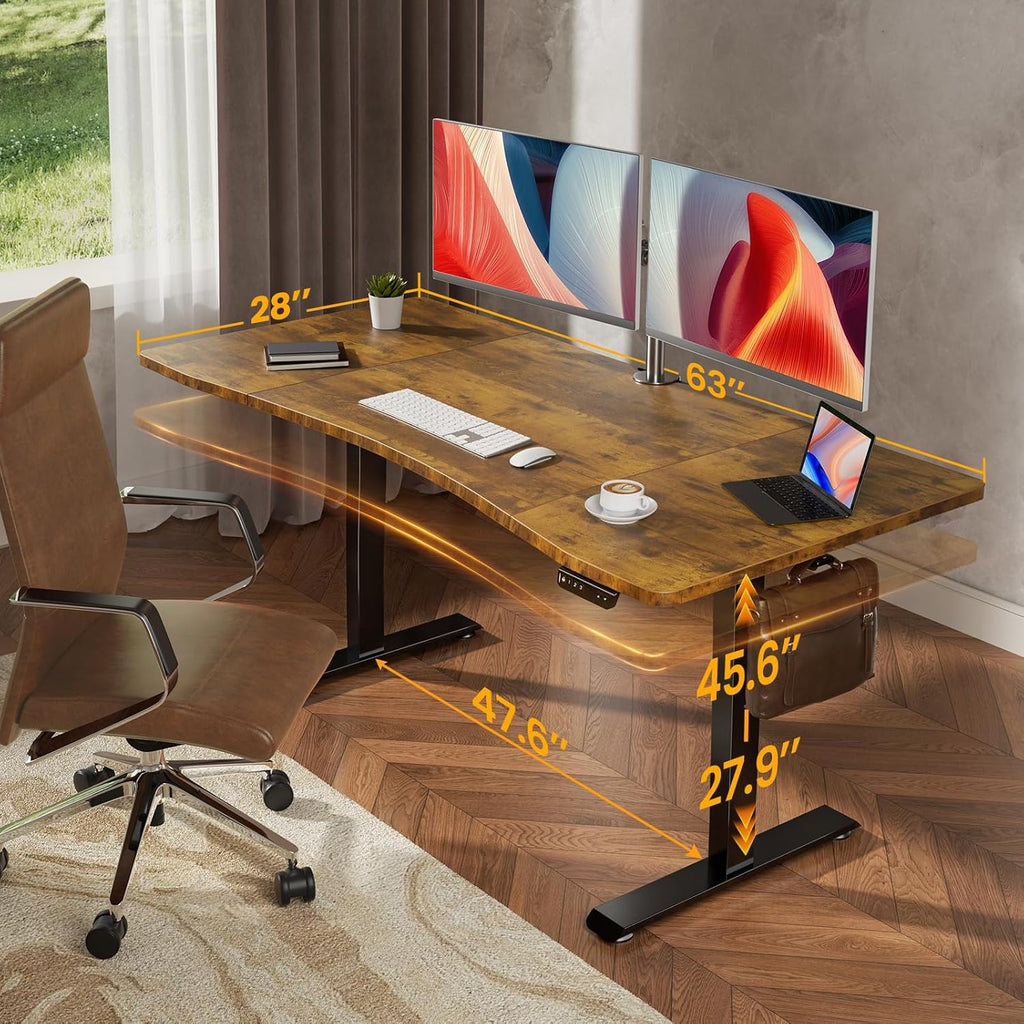 63 x 28 Inch Electric Standing Desk, Sit to Stand Up, Work Home Office Computer Table for Study, Walking Pad, Writing