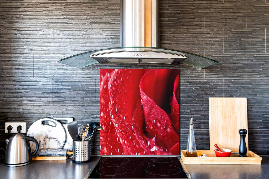 Glass Kitchen backsplash - Tempered Glass splashback - Photo backsplash BS03 Flower Series: Red Rose
