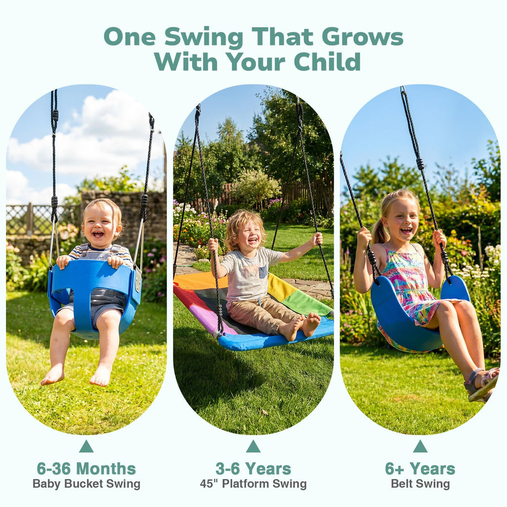 3 in 1 Swing Set for Backyard with Toddler, Platform and Belt Swing