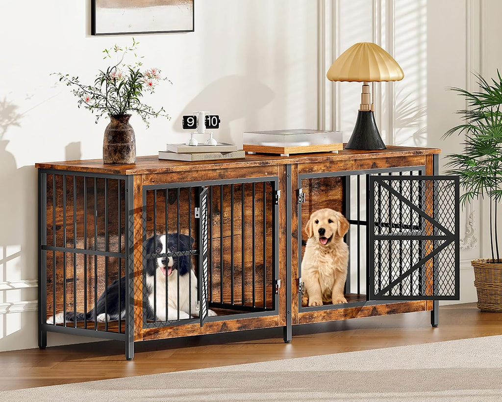 71" Double Dog Crate Furniture for 2 Dogs with Removable Divider