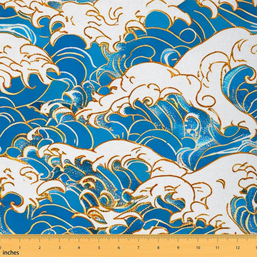 Cartoon Sea Wave Fabric for Decoration by The Yard, Japanese Style Ukiyoe Fabric for Sewing Supplies, Ocean Theme
