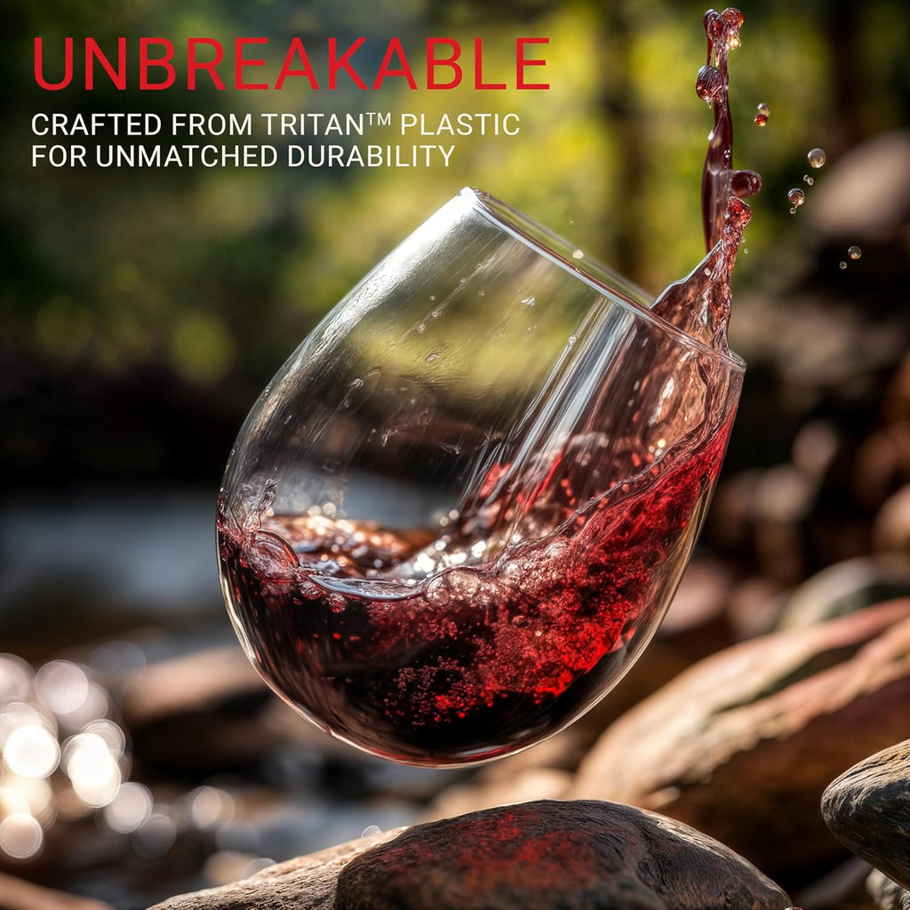 Unbreakable Stemless Plastic Wine Glasses | Reusable | Shatterproof 100% Tritan Plastic | Dishwasher-Safe | BPA-free