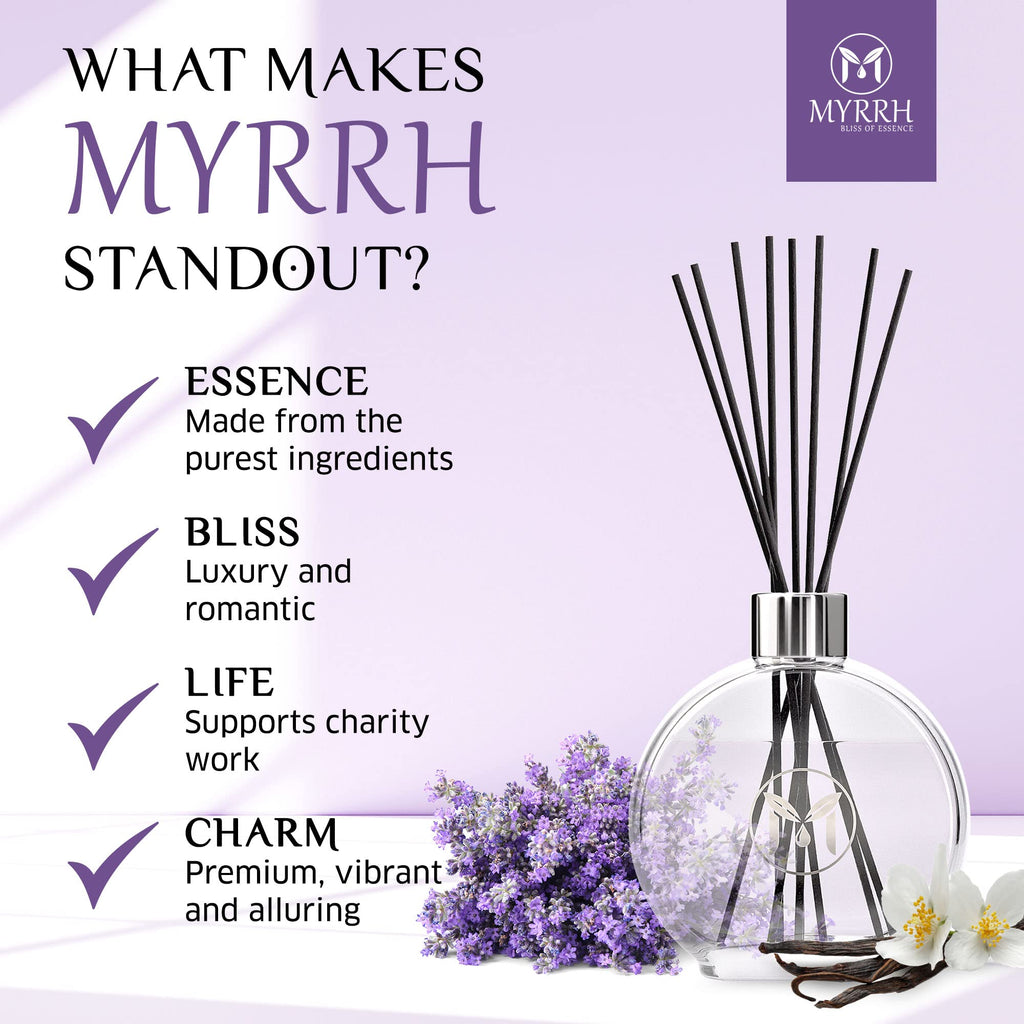Lavender Blossom Scented Reed Diffuser Set with 8 Rattan Diffuser Sticks, 150 ml, All Natural Air Freshener