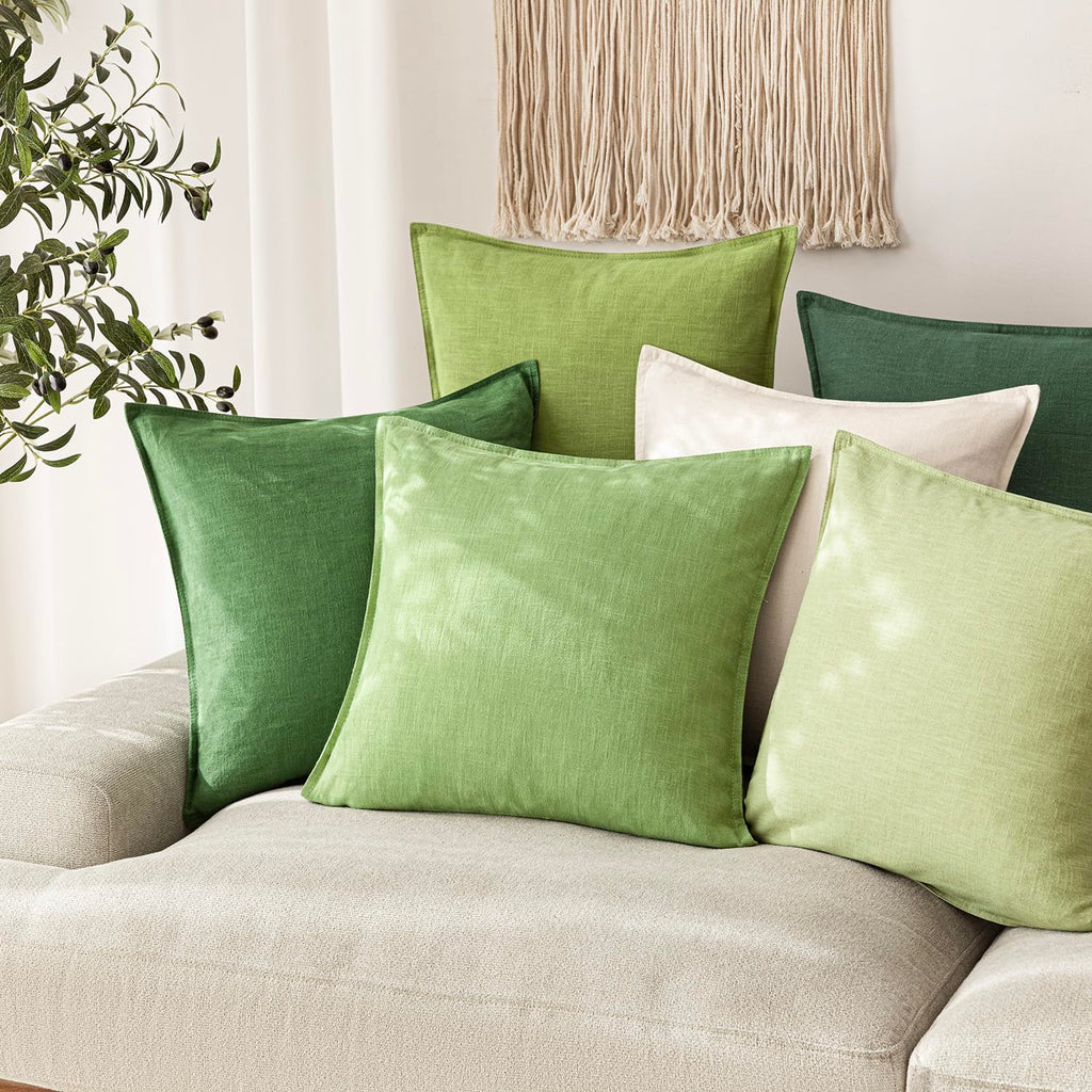 Linen Solid Decorative Throw Pillow Covers 18x18 Inch Lime Green