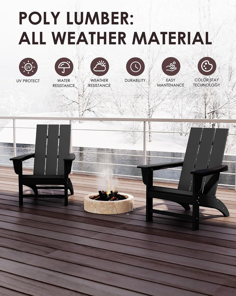 Poly Lumber Adirondack Chairs Set of 2, All-Weather Resistant Outdoor Patio Chairs, Look Like Wood, Pre-Assembled