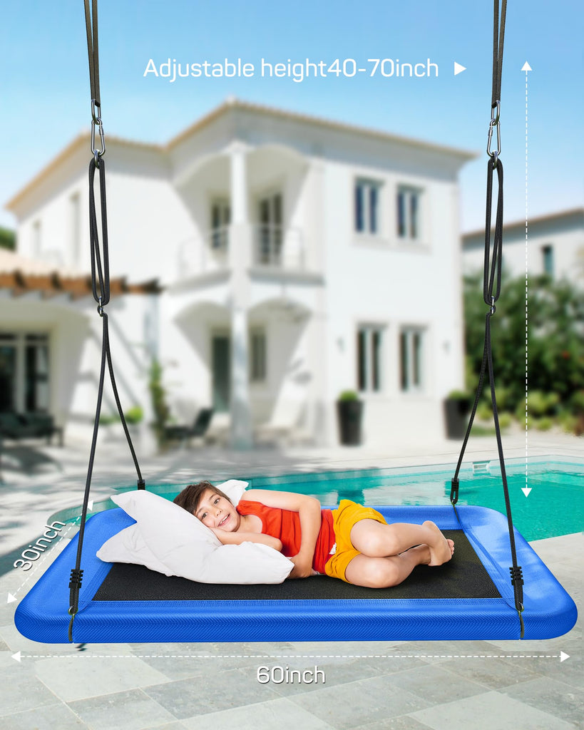 Tree Swing for Kids and Adults, 60" Waterproof Rectangle Platform Swing, 700lbs Heavy Duty with Adjustable Straps