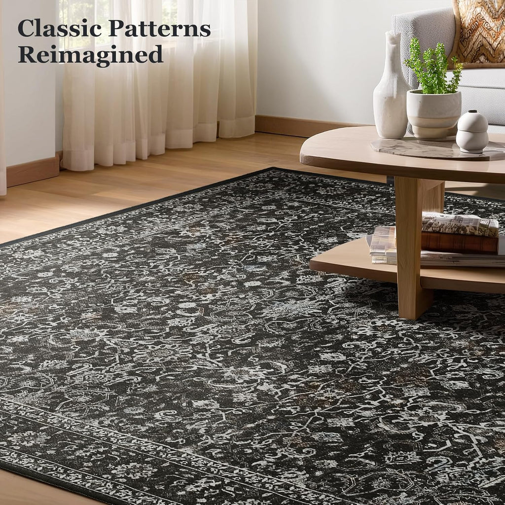 Vintage Dark 3x5 Entryway Rug Indoor Foyer, Earth Tone Farmhouse Throw Rug for Kitchen Bathroom, Mac