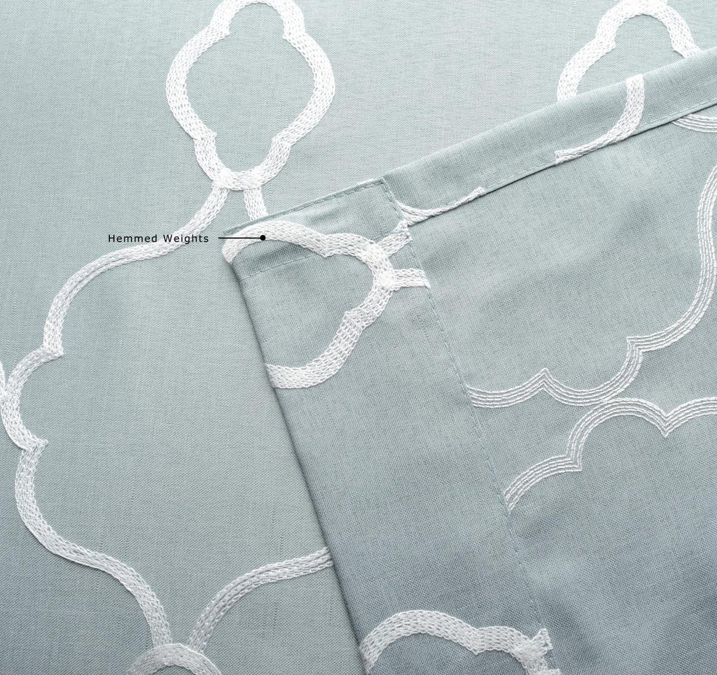 Moroccan Embroidery Semi Sheer Curtains Faux Linen Grommet Curtains 52 x 84 Inch 2 Panels Set, Sea Foam