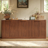 67" Fluted Walnut Buffet Cabinet Sideboard with Storage, Large Credenza with 6 Doors