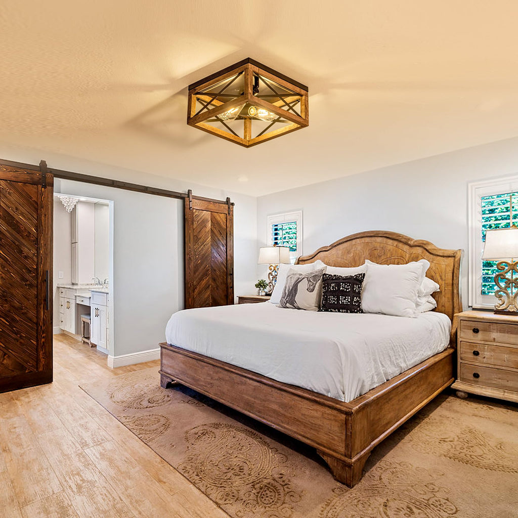 Farmhouse Ceiling Light, 2-Light Wood Ceiling Light