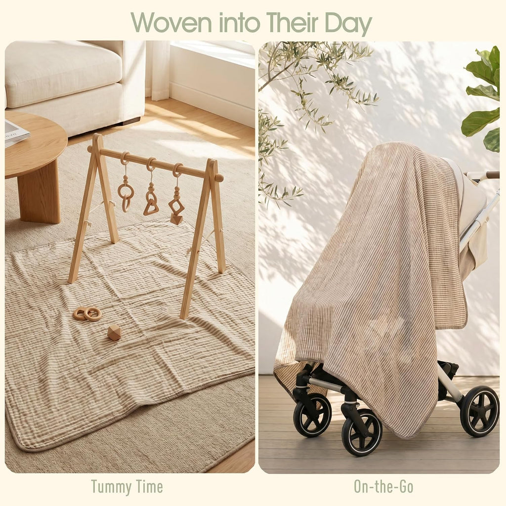 Ultra Soft Muslin Baby Blanket, Organic Cotton Blend (Cacao Stripe)