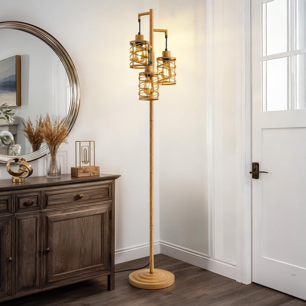 70" Farmhouse Dimmable Tree Floor Lamp, Rustic Floor Lamp