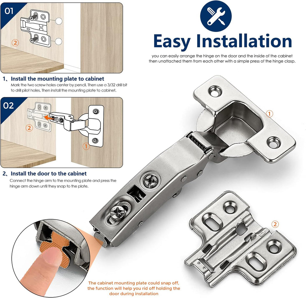 2 Pack 1 Pairs European Kitchen Cabinet Hinges Soft Close Full Overlay Cabinet Door Hinges Heavy-Duty Frameless