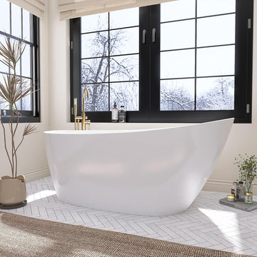 59" Free Standing Tub, Pure Acrylic Freestanding Bathtub, Stylish Stand Alone Contemporary Deep Soaking Bath Tub