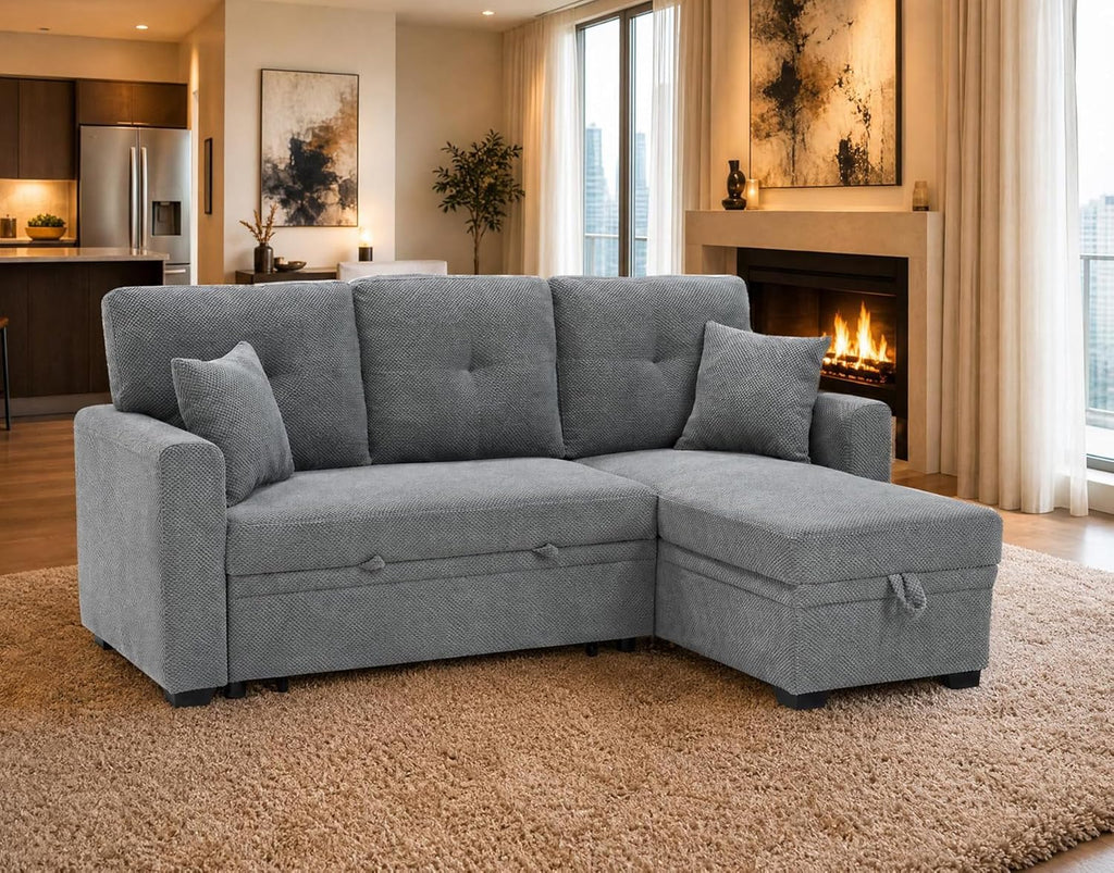 71" Sectional Sleeper Sofa,L Shaped 3 Seater Sectional Couches ,Pull Out Couch Convertible Sofa Bed with Reversible