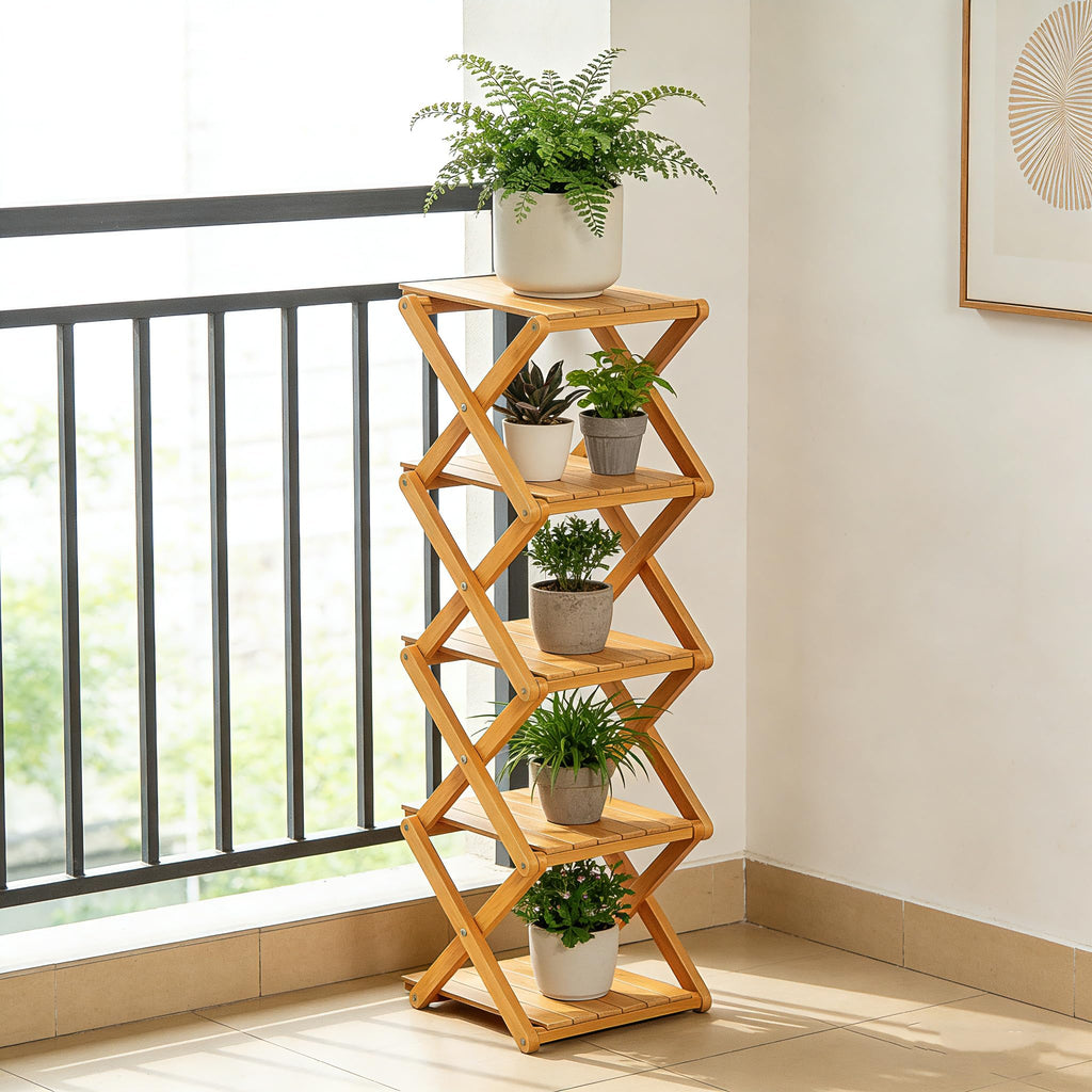 Bamboo Shoe Rack - No Assembly Required, Tall Narrow Foldable Shoe Organizer, Space-Saving Multifunctional Shelf s