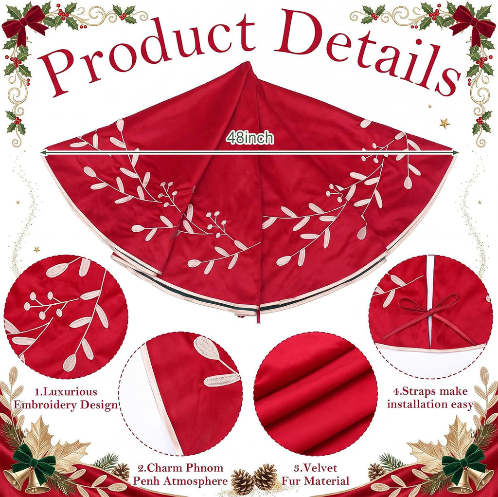 Velvet Christmas Tree Skirt 48'' Double Sided Red Green Vintage