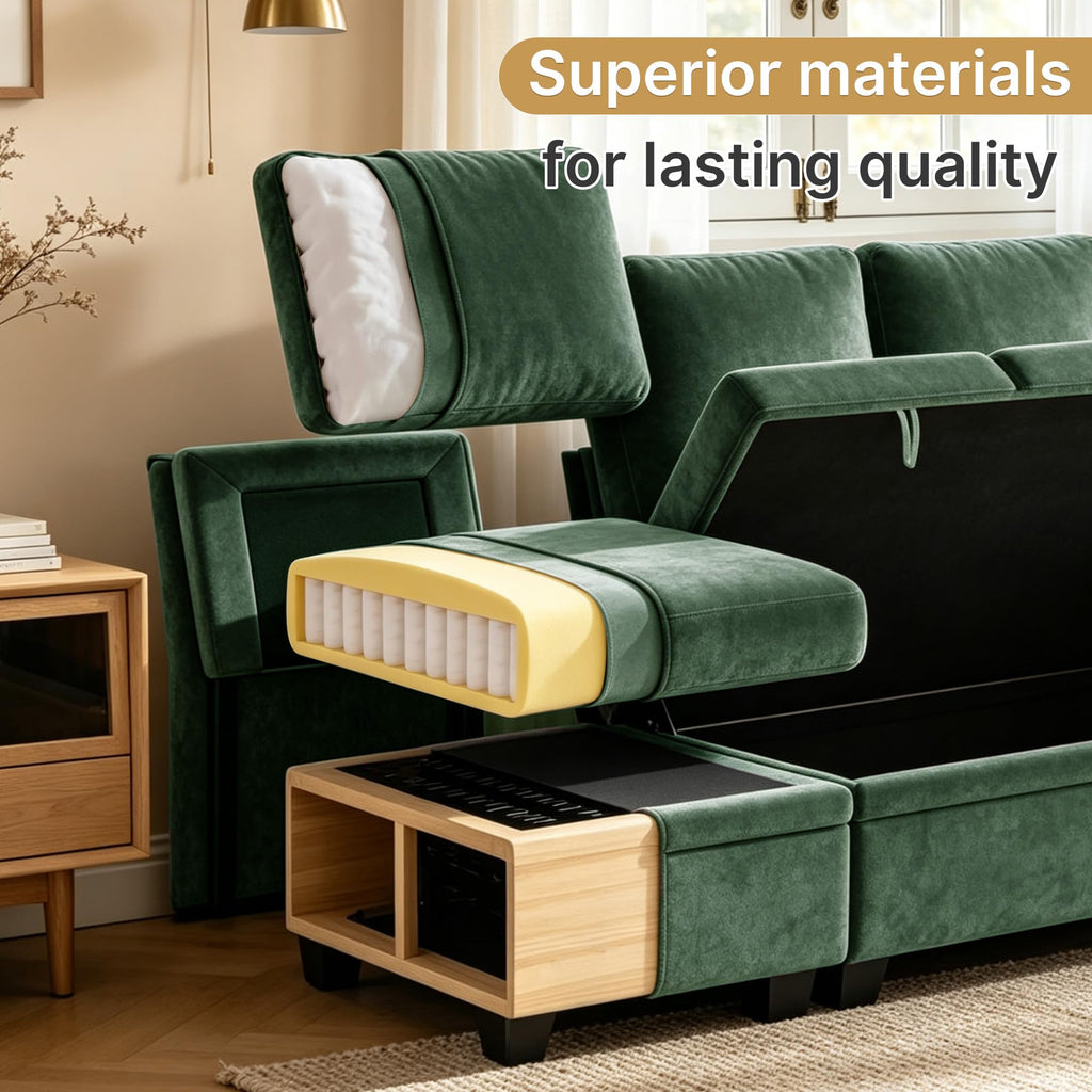 109" Sectional Sleeper U-Shaped Modular Couch Pull-Out Storage Sofa Bed