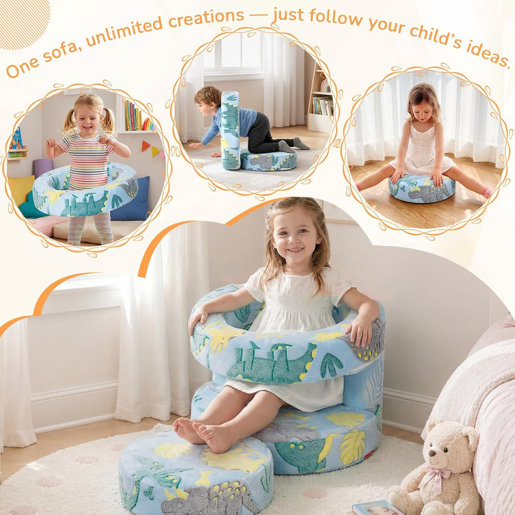 Glow in the Dark Dinosaur Kids Chair, in-1 Toddler Seat, Blue