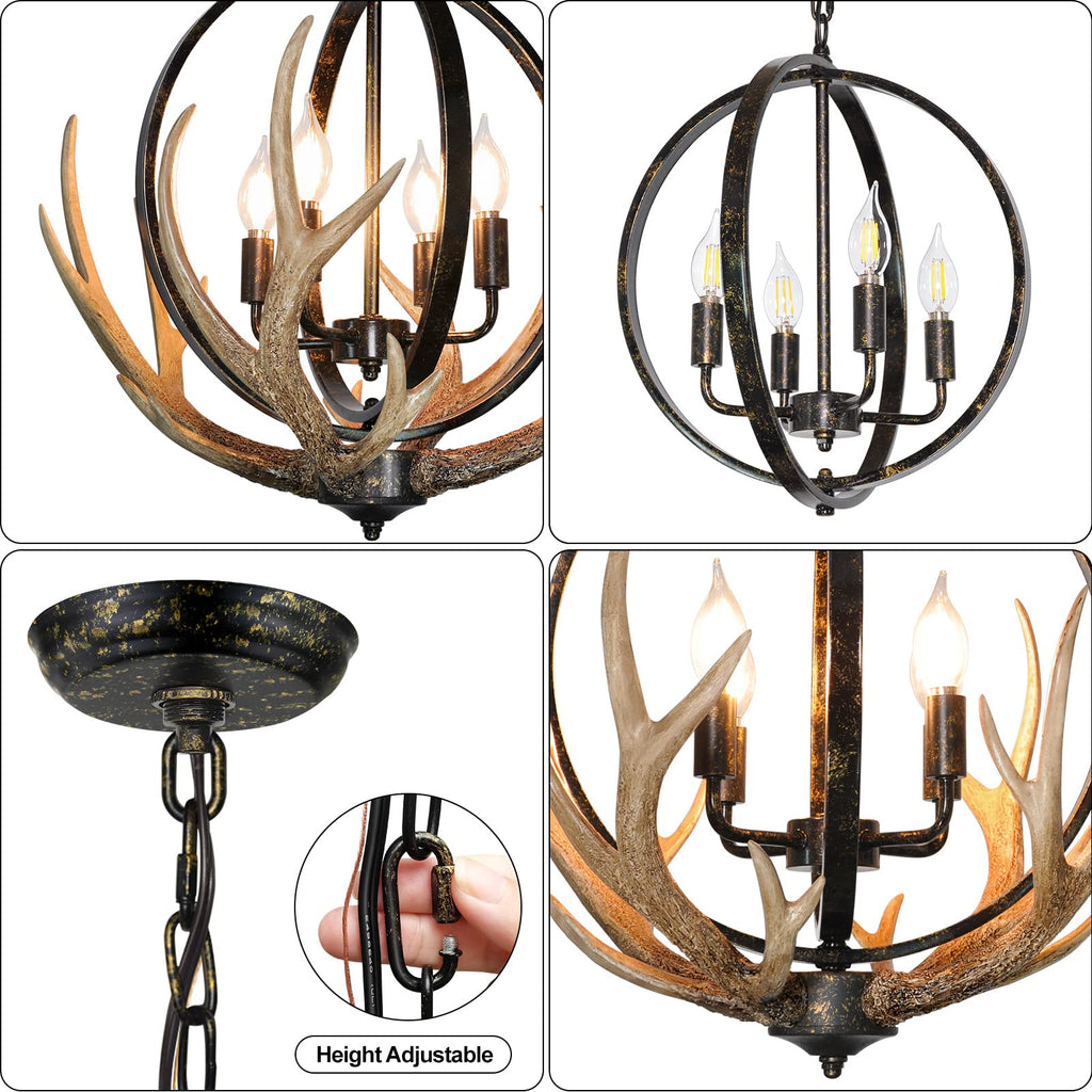 Large Rustic Antler Chandelier 4-Light