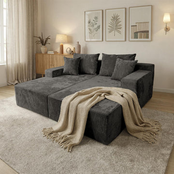 Loveseat Chaise Lounge with Armrests, Oversized Sofa Bed with 4 Pillows, Cozy Boneless Sleeper, Modular Sectional