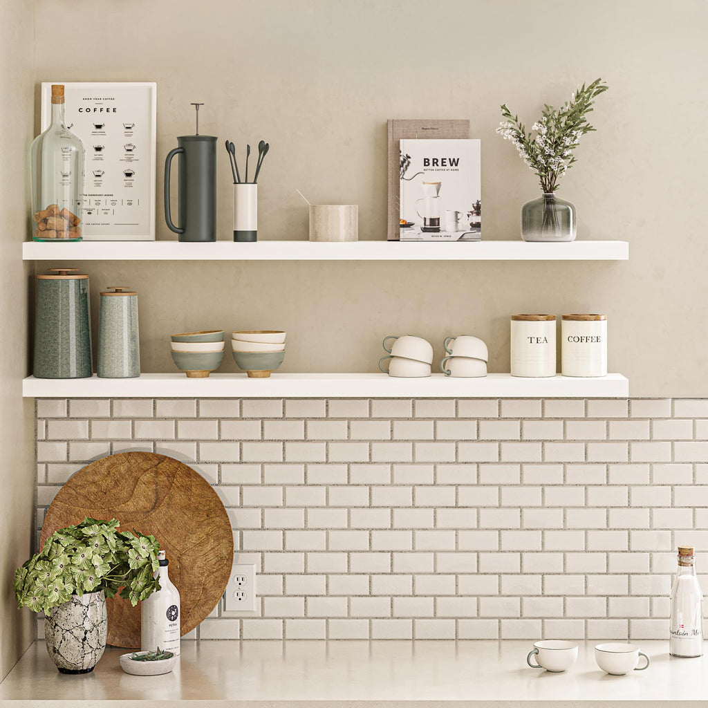 Floating Shelves, 55" Wood Wall Shelf Set of 2, with Invisible Brackets, 6" Deep, White
