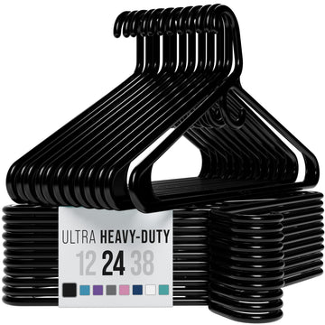 Thick Heavy Duty Hangers - Black Plastic Clothes Hangers 24 Pack - Great for Coat Hanger, Jackets Jeans & Suit Hanger