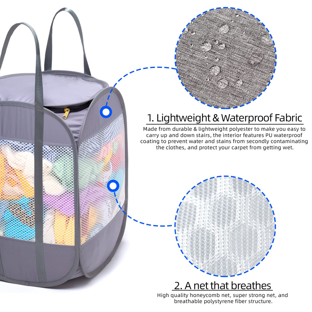 Pop-Up Laundry Hamper with YKK Zipper Lid, 1.5 Loads, Reinforced Handles