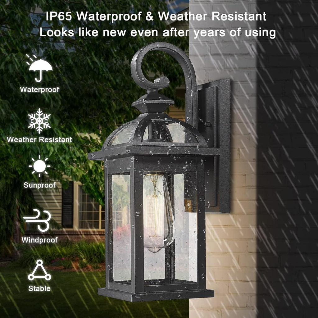 Outdoor Lights Fixtures Wall Mount, Outdoor Wall Sconce with Seeded Glass Waterproof Outside Exterior Lighting Fixture