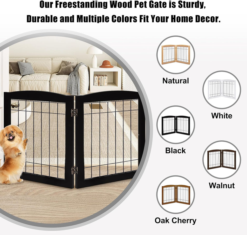 2-Panel Freestanding Foldable Wood Dog Gate - Solid Wood & Steel Wire, Chew-Resistant Pet Barrier for Indoor Use