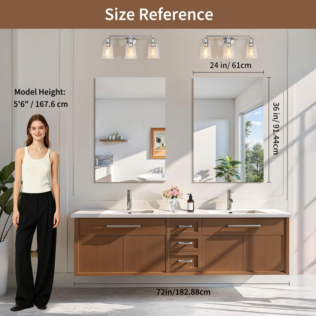 2-Pack 24x36 Inch Frameless Mirrors for Wall, Bathroom Vanity Mirrors with Polished Edge, Rectangle Mirror for Over
