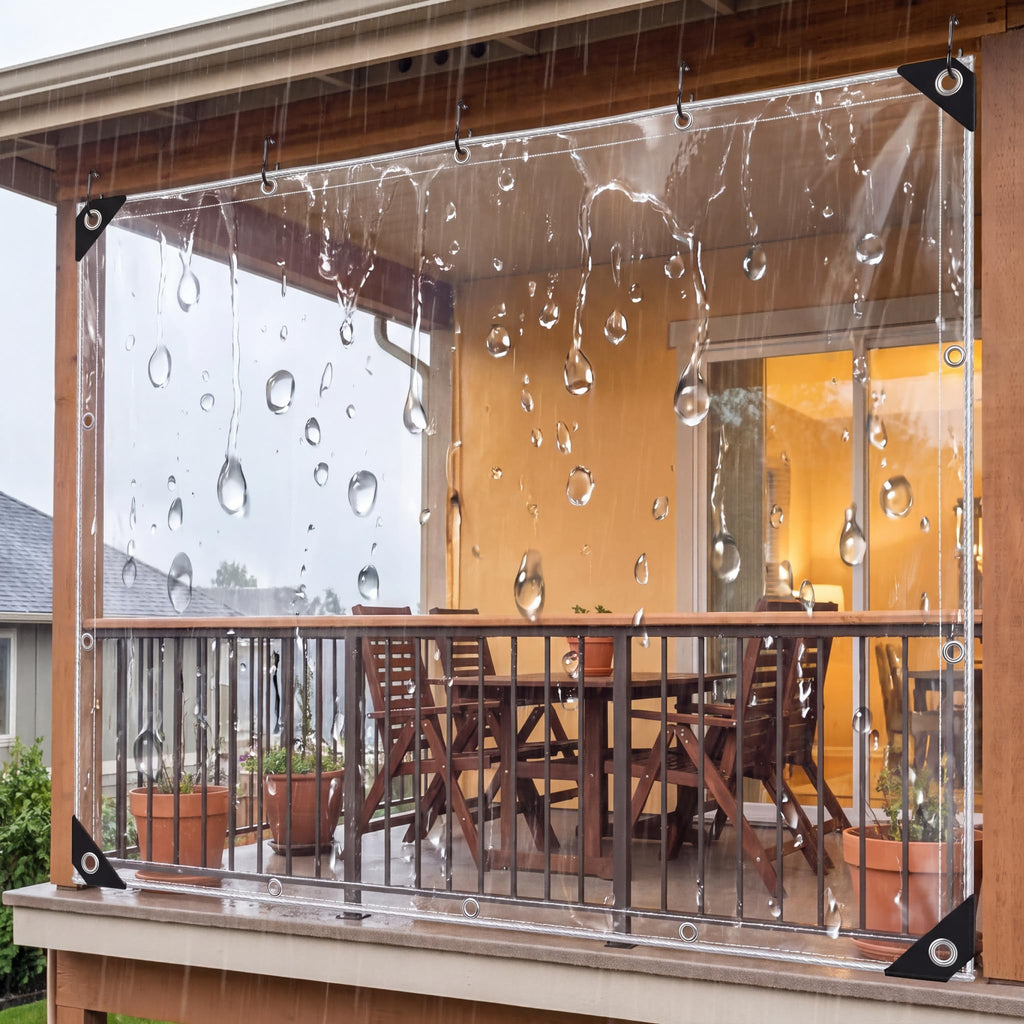 8' X 10' Outdoor Clear Tarp Curtain Waterproof Wind-Proof 0.35mm Transparent Vinyl Tarp Pergola Garden Canopy