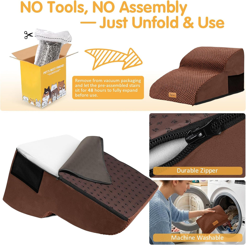 High Density Extended Foam Dog Ramp&Steps 2 Tiers, 11.8" High