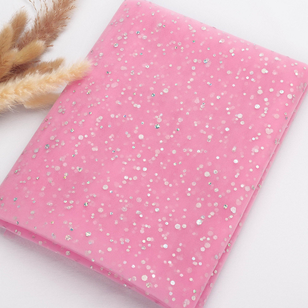 59" x 5 Yards Light Pink Glitter Tulle Rolls Bolt Sequin Tulle Fabric Mesh Fabric for Tutu Skirts Dress Sewing DIY