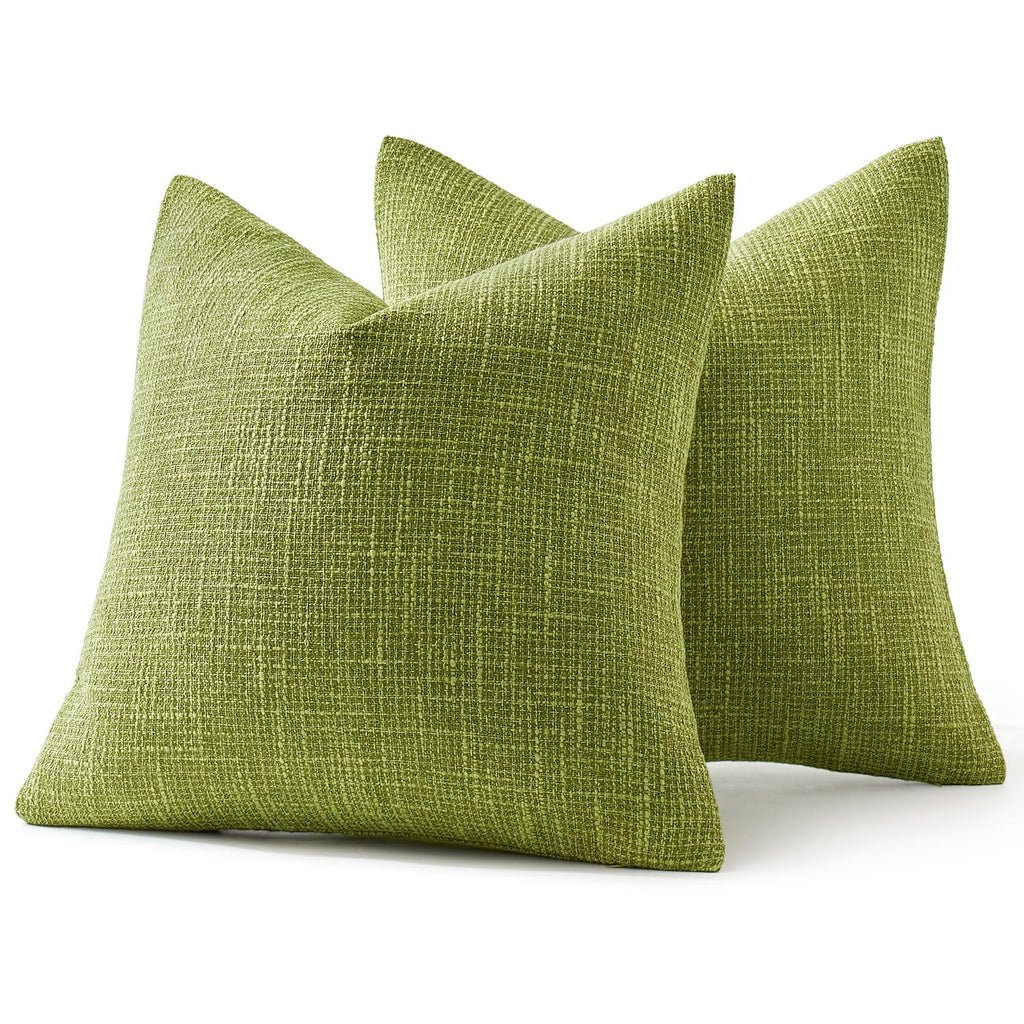 Burlap Linen Throw Pillow Covers 20x20 Inch Set of 2 Green