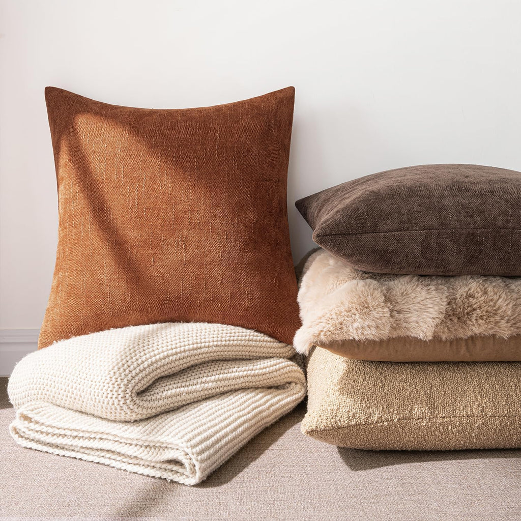 26x26 Inch Euro Textured Chenille Fall Throw Pillow Covers Dark Rust