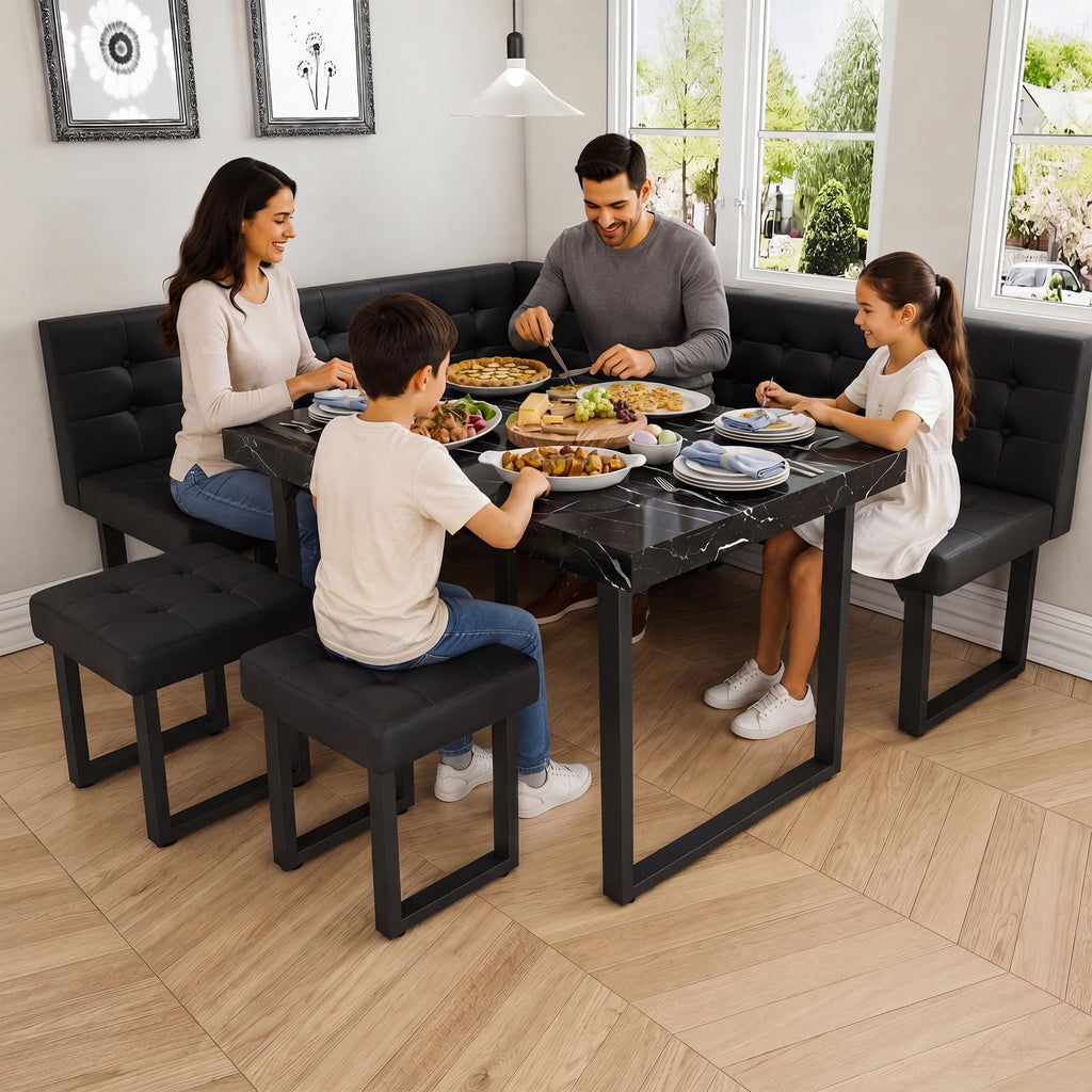 72" Corner Dining Table Set for Small Spaces, Modern Black