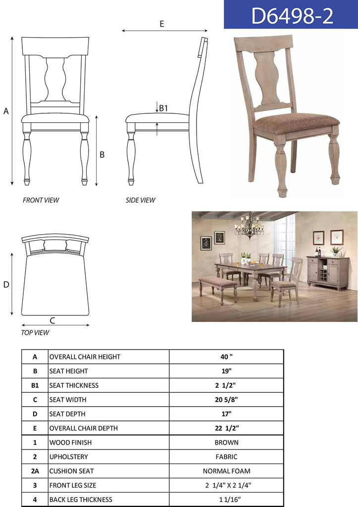 Charisma 7-Piece Dining Room Set - 2-Tone Brown Solid Wood Extendable Table with 18" Butterfly Leaf and 6 Upholstered