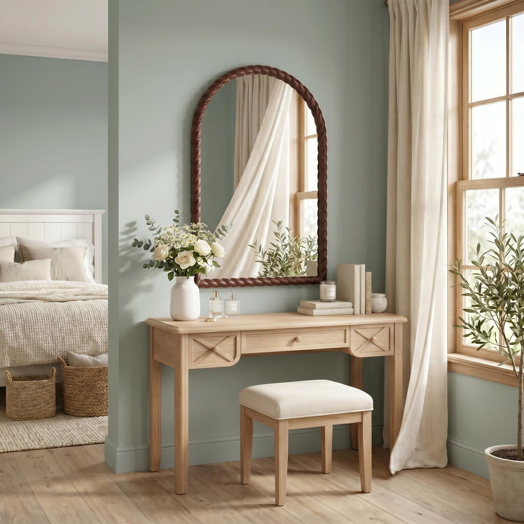 36"x24" Arched Solid Wood Farmhouse Decorative Wall Mirror