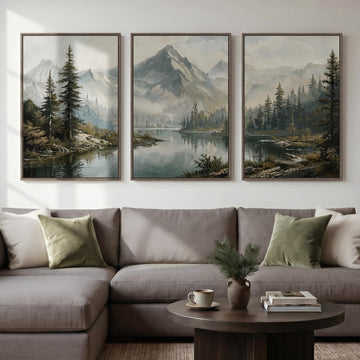 3 Piece Large Framed Mountain Landscape Wall Art, 24x36 In