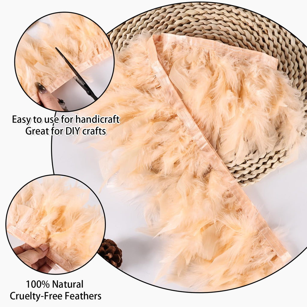 Champagne Turkey Feathers Trim Fringe 10Yard 4-6inch