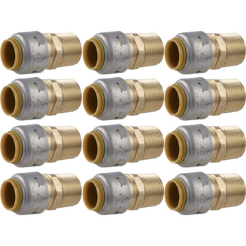 Max Male Adapter, 1/2 in Push-to-Connect x 1/2 in MNPT, Pack of 12, Brass Plumbing Fitting