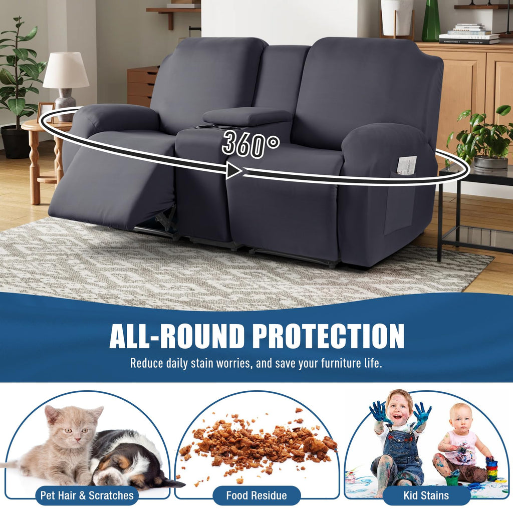 Reclining Loveseat with Console Slipcover, 2 Seat Recliner Cover